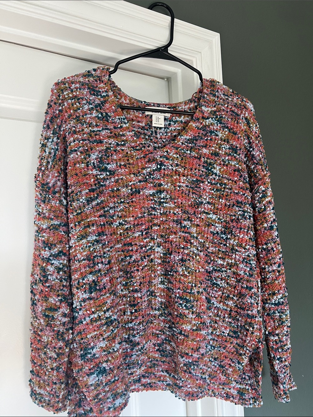 Rachel Zoe Multicolor V-Neck Sweater in Pink, Teal, Gold and Cream